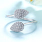 Sterling Silver Bypass Double Leaf Ring With Simulated Diamonds