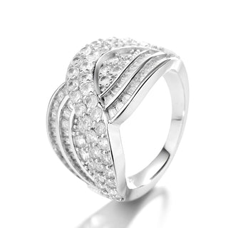 14k White Gold Plated Layered Pave Crystal Diamond Ring