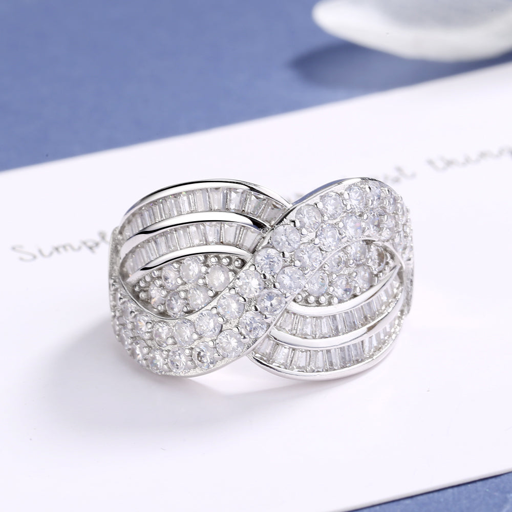 14k White Gold Plated Layered Pave Crystal Diamond Ring