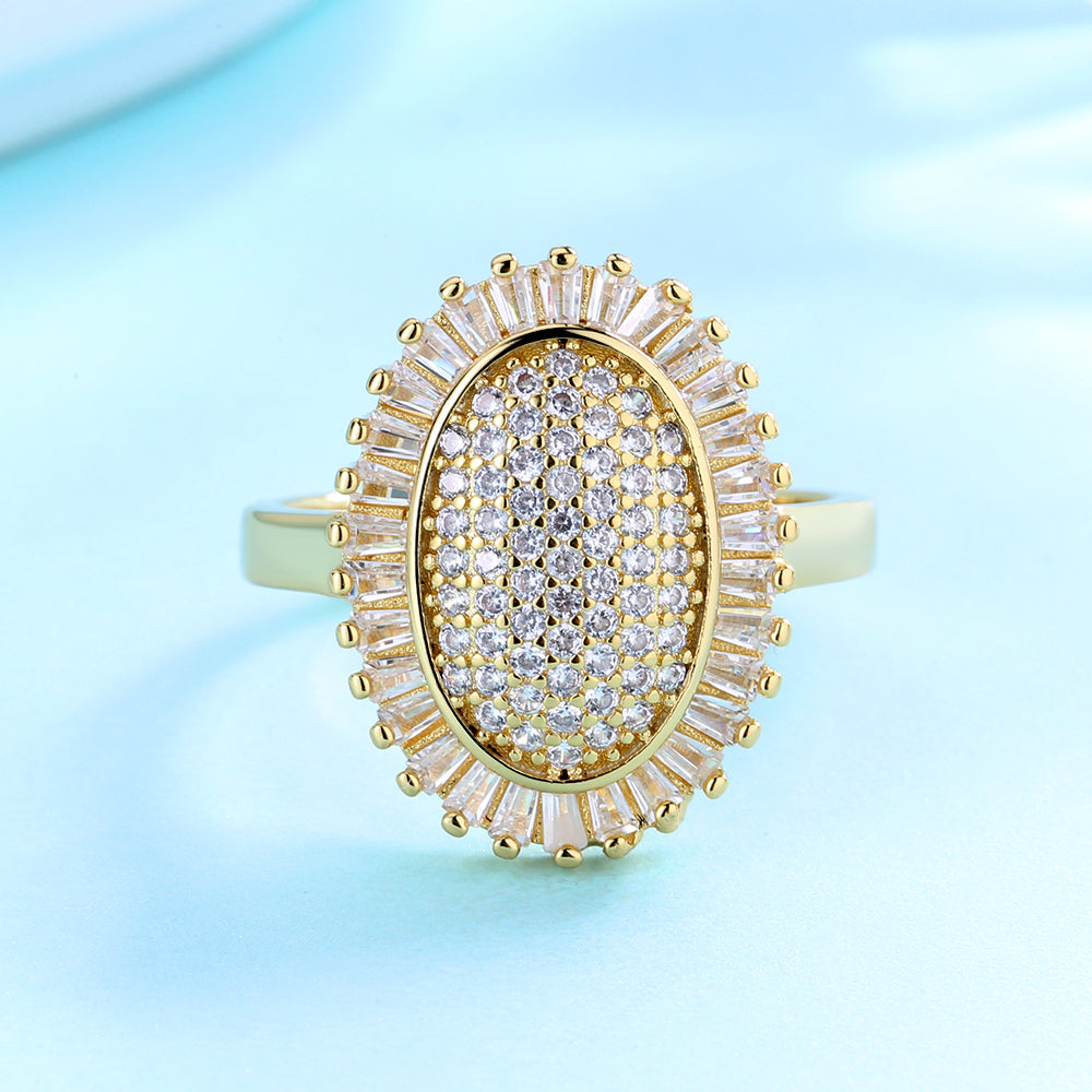 14K Gold-Plated And Sterling Silver Oval Starburst Ring with Crystals