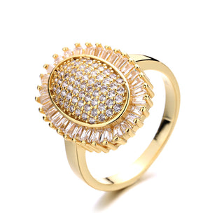 14K Gold-Plated And Sterling Silver Oval Starburst Ring with Crystals