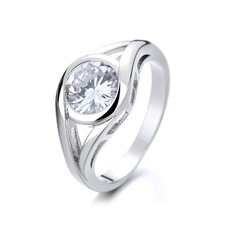 Sterling Silver Bezel Engagement Ring With Crystals