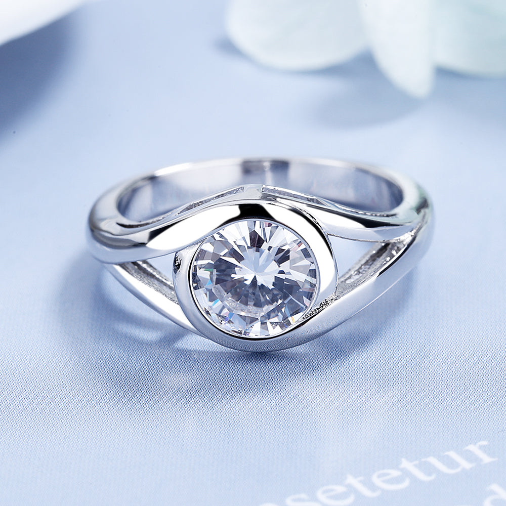 Sterling Silver Bezel Engagement Ring With Crystals