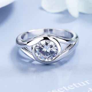 Sterling Silver Bezel Engagement Ring With Crystals