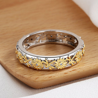 Two-Tone Dragonfly and Floral Band Ring