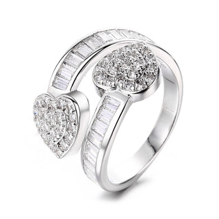 18K White Gold Double Heart Bypass Ring With Crystals From Swarovski