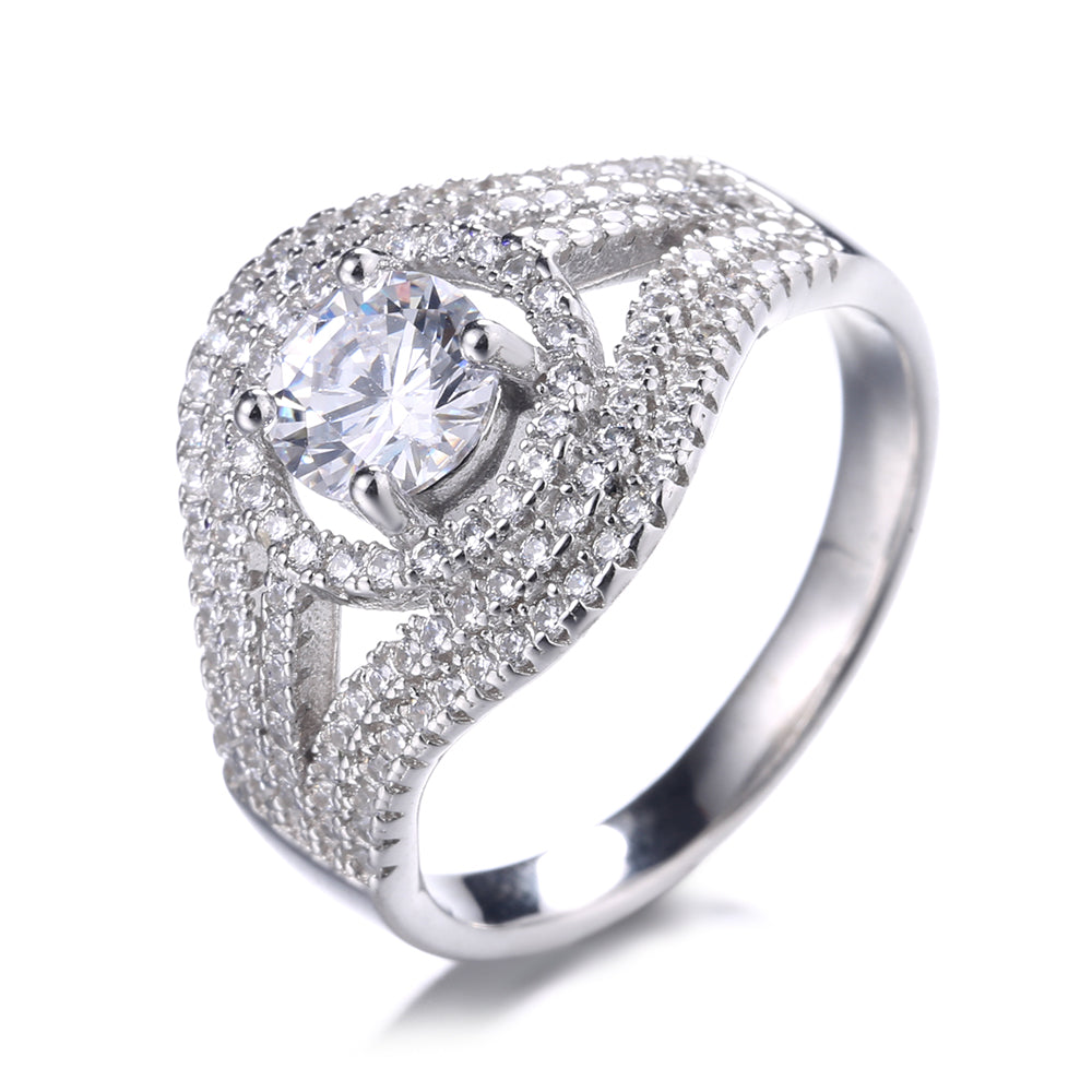 Silver-Tone 5 Row Halo Engagement Ring with Crystals from Swarovski