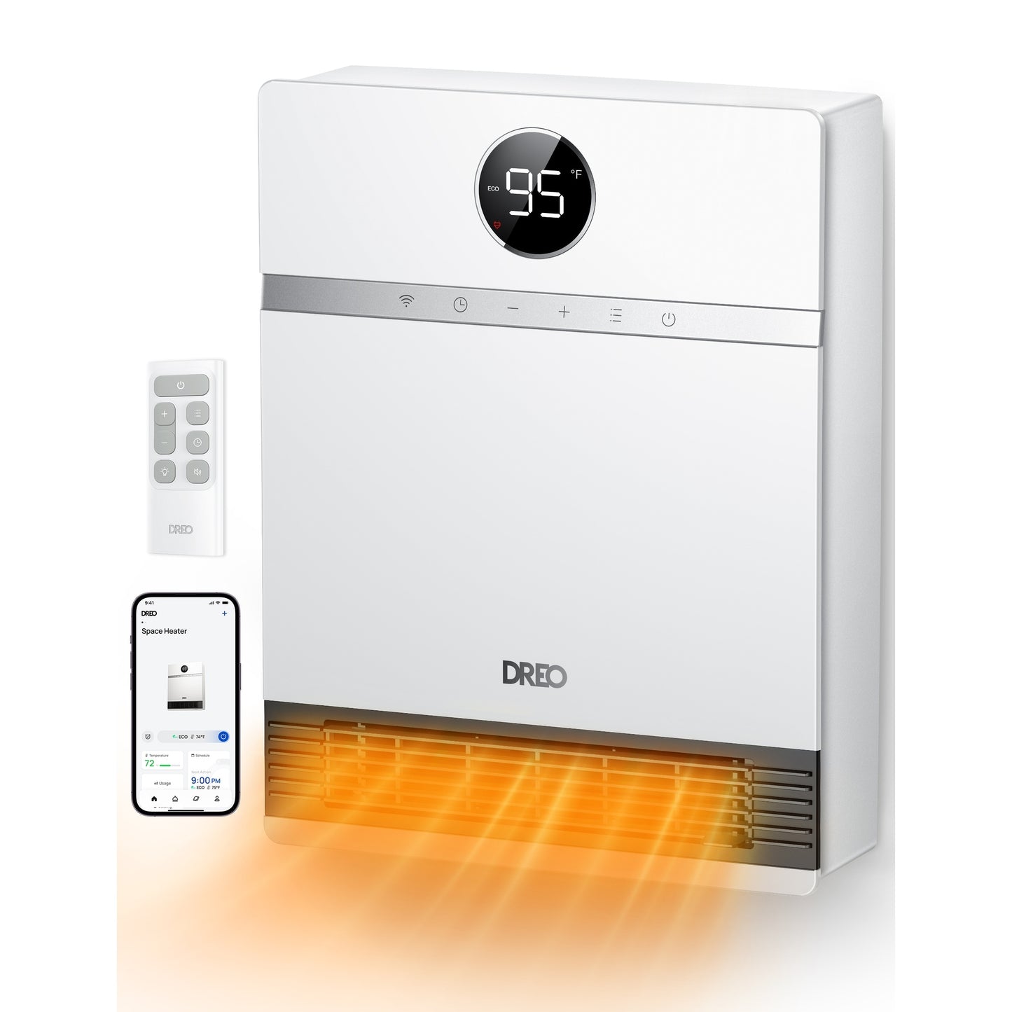 DREO Smart Wall Mount Heater with Remote Control for Bedroom or Office