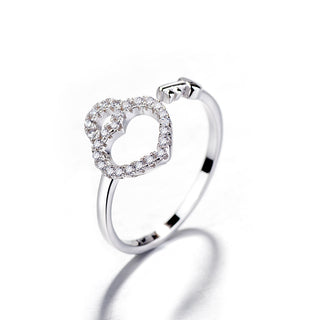 Sterling Silver Heart & Key Minimalist Adjustable Ring