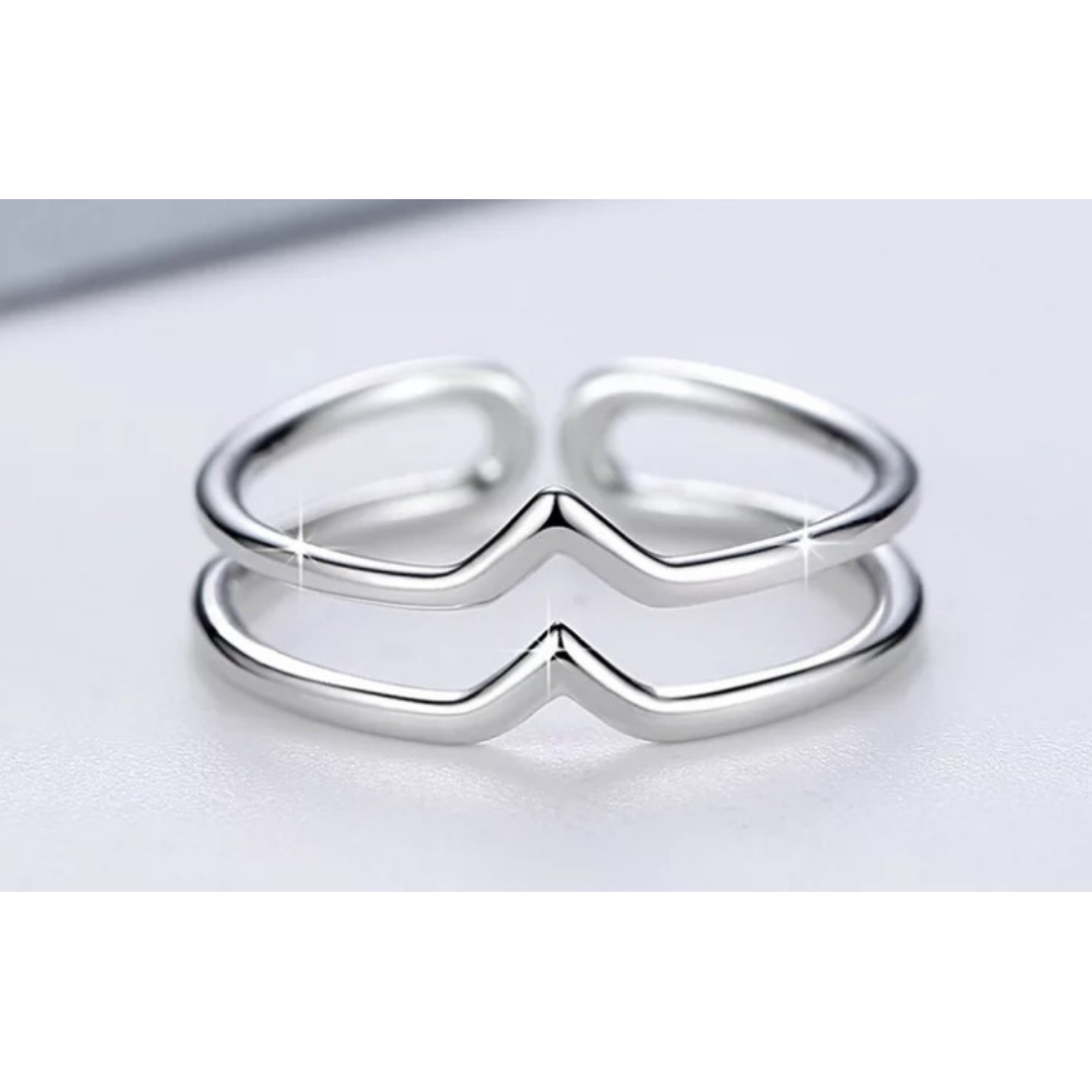 Amy and Annette 14K White Gold Minimalist 2 Row Bypass Ring
