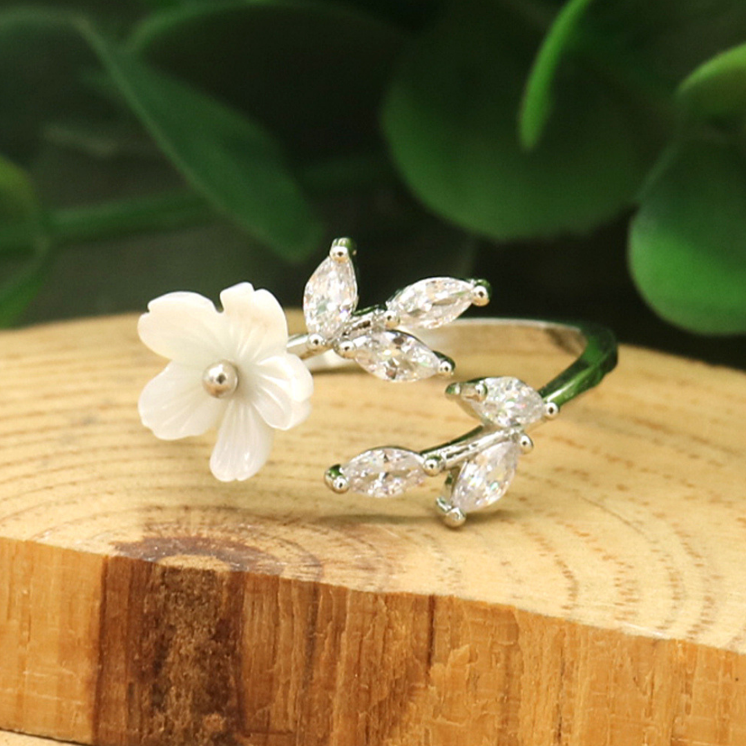 14K Rose Gold Floral Bypass Ring With Crystals