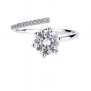 Sterling Silver Overlap Adjustable Ring with Simulated Diamond