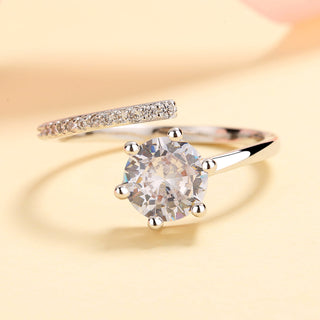 Sterling Silver Overlap Adjustable Ring with Simulated Diamond