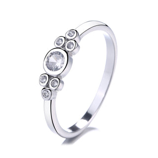 Sterling Silver Round Ring With Crystals