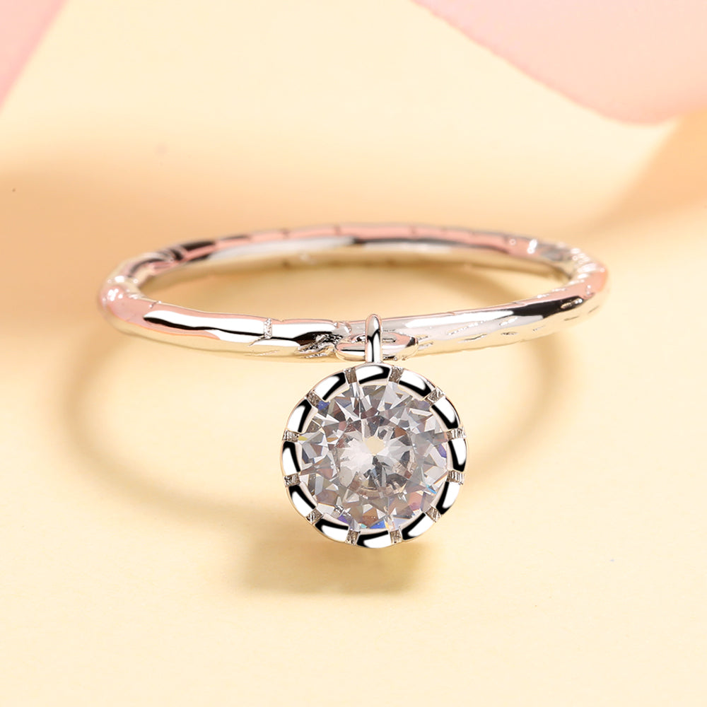 Sterling Silver Hammered Drop Crystal Ring