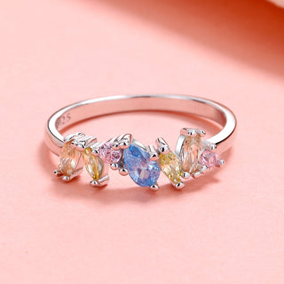 Sterling Silver and Pastel Multi-Cut Ring With Crystals From Swarovski