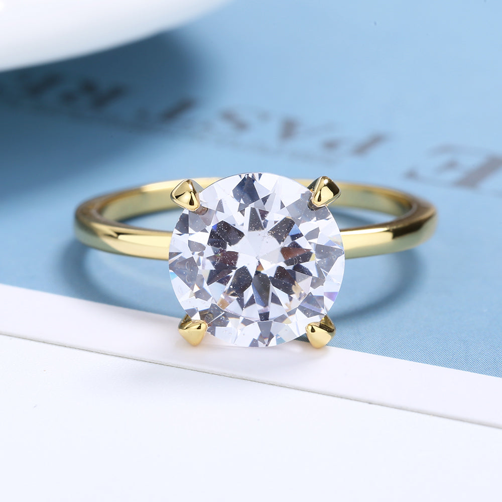 14K Gold and Sterling Silver Round Prong-Set Ring with 4.00 CTTW Brilliant Cut Simulated Diamond