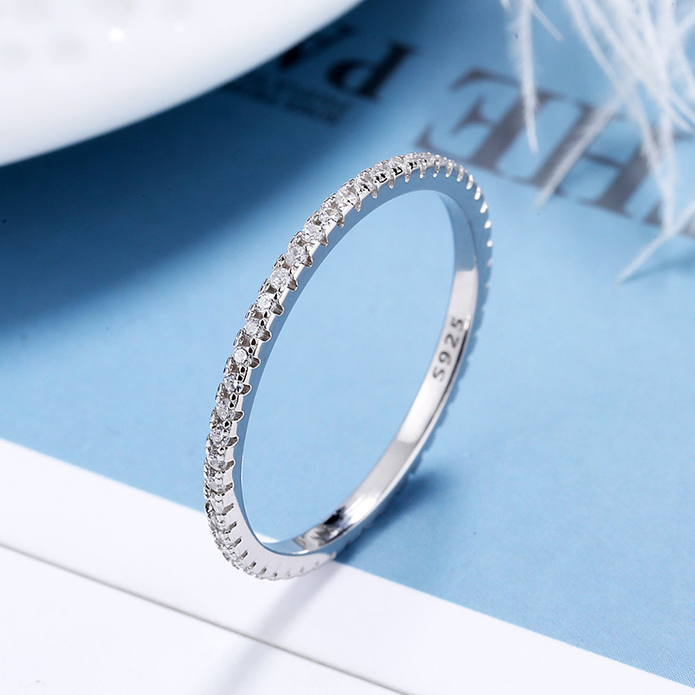14K Gold and Sterling Silver Eternity Ring with Crystals