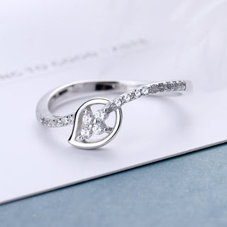 Sterling Silver Leaf Ring with crystals