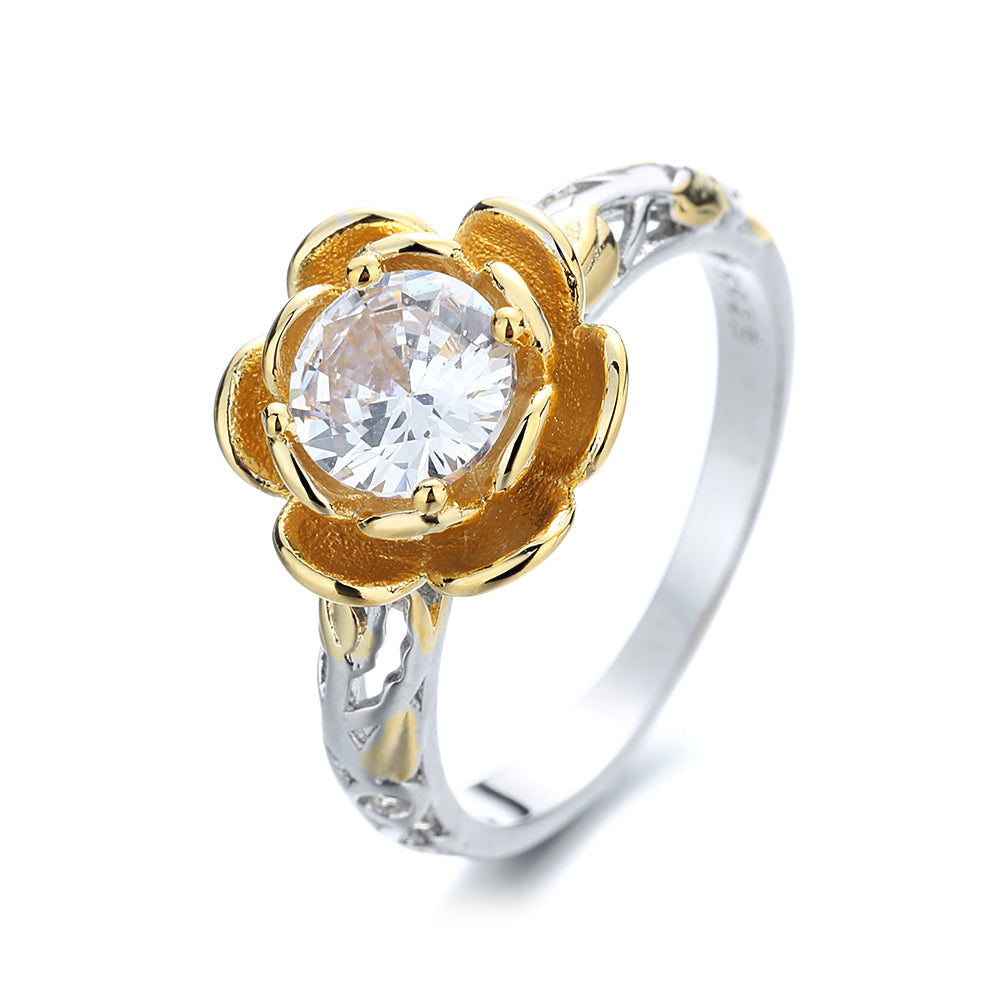 Amy and Annette 14K Gold over Sterling Silver Floral Ring with crystals from Swarovski