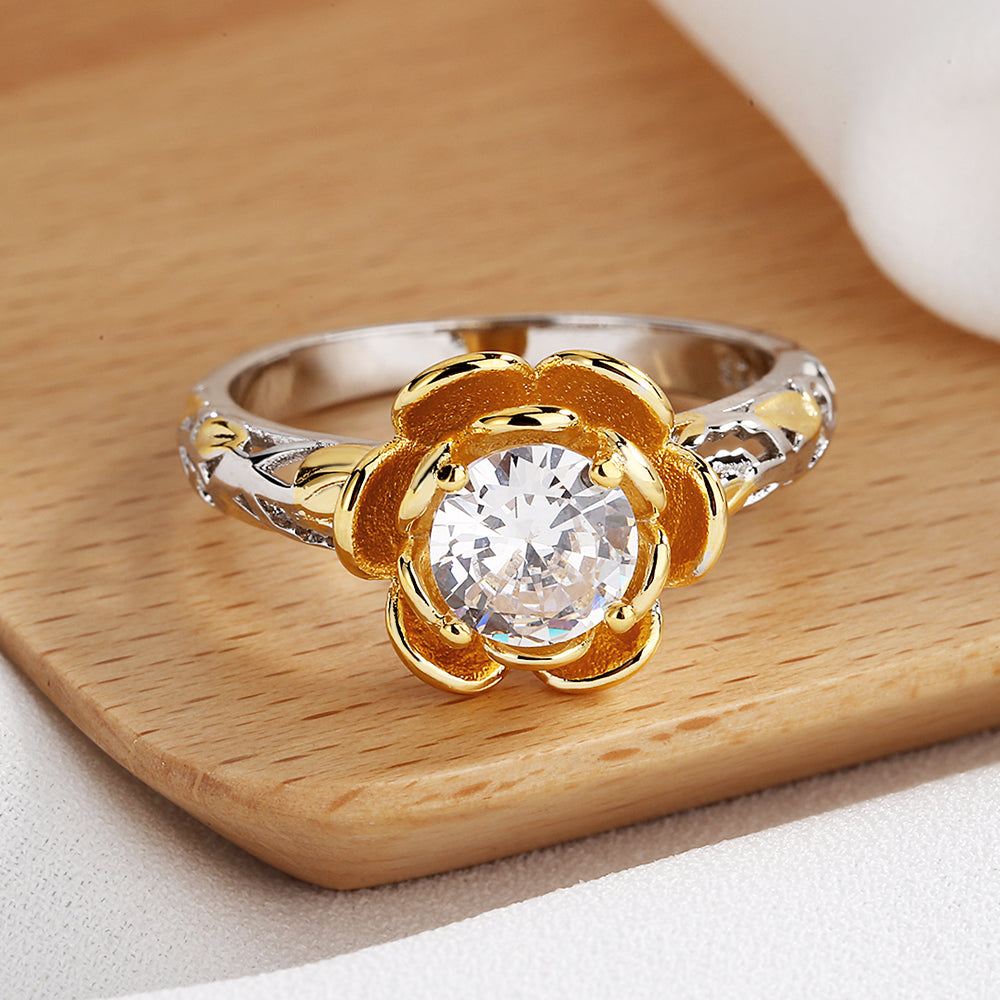 Amy and Annette 14K Gold over Sterling Silver Floral Ring with crystals from Swarovski