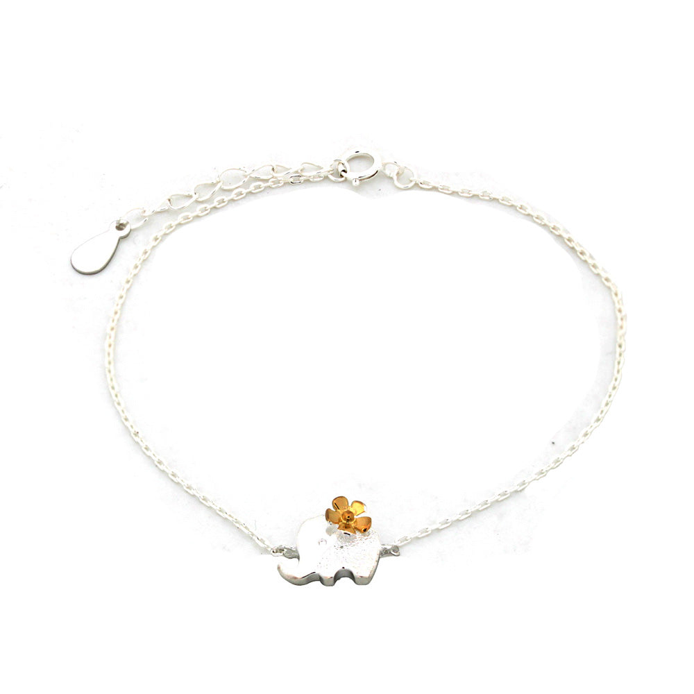 Sterling Silver Elephant with Flower Bracelet