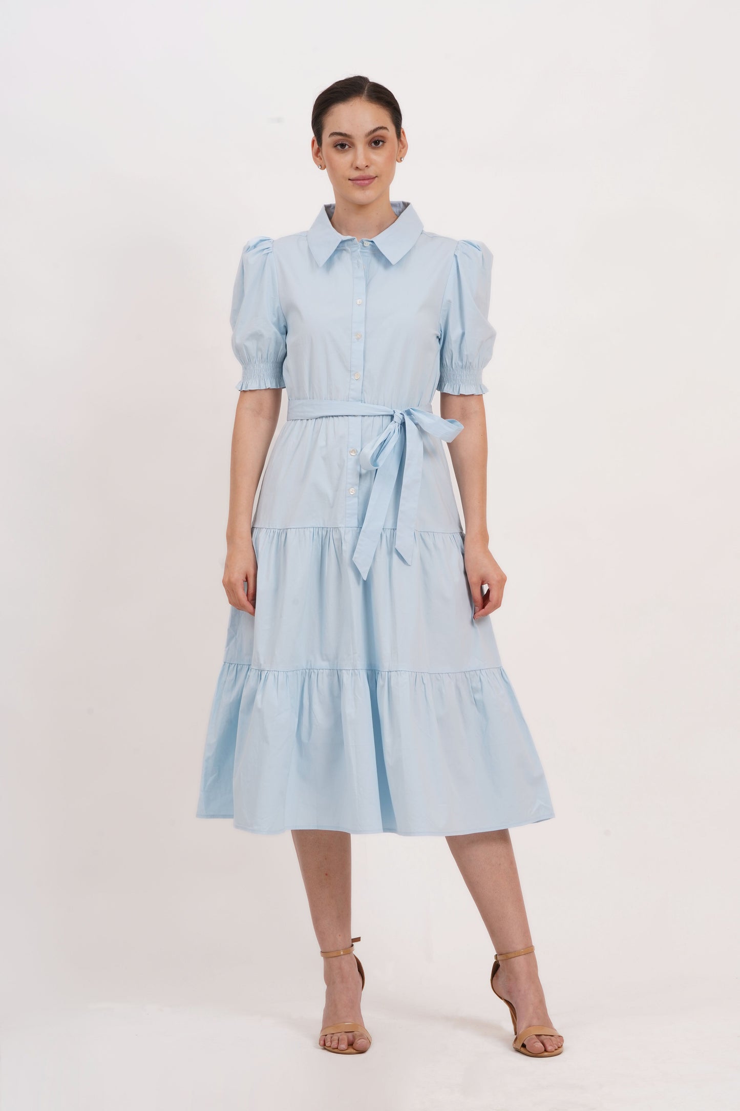 Octavia Puff Sleeve Shirt Dress Wispy Blue