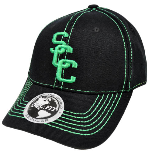 NCAA Scott Community College Top World Black Green Stitch Flex Stretch Fit Hat