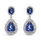 18K White Gold Blue Sapphire 2 3/4 Cttw Diamond Halo Drop Dangle Earring (G-H Color, SI1-SI2 Clarity)