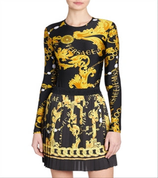 Versace Jeans Couture Printed Bodysuit Black Size 38 REG