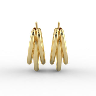 Triple Chunky Hoop Gold Plated Earrings with Gift Pouch