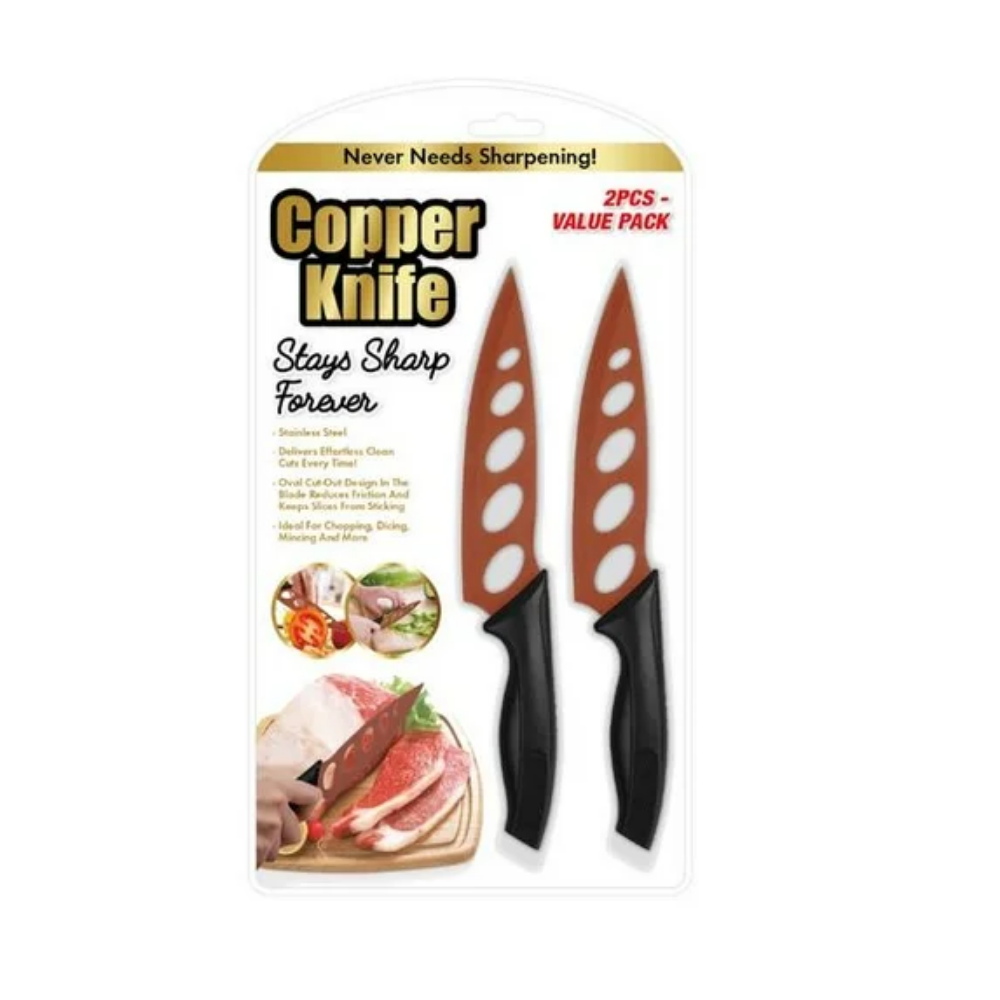 Copper Knife – 2 Pack  Never Needs Sharpening | Stainless Steel Blade with Nonstick Copper Coating
