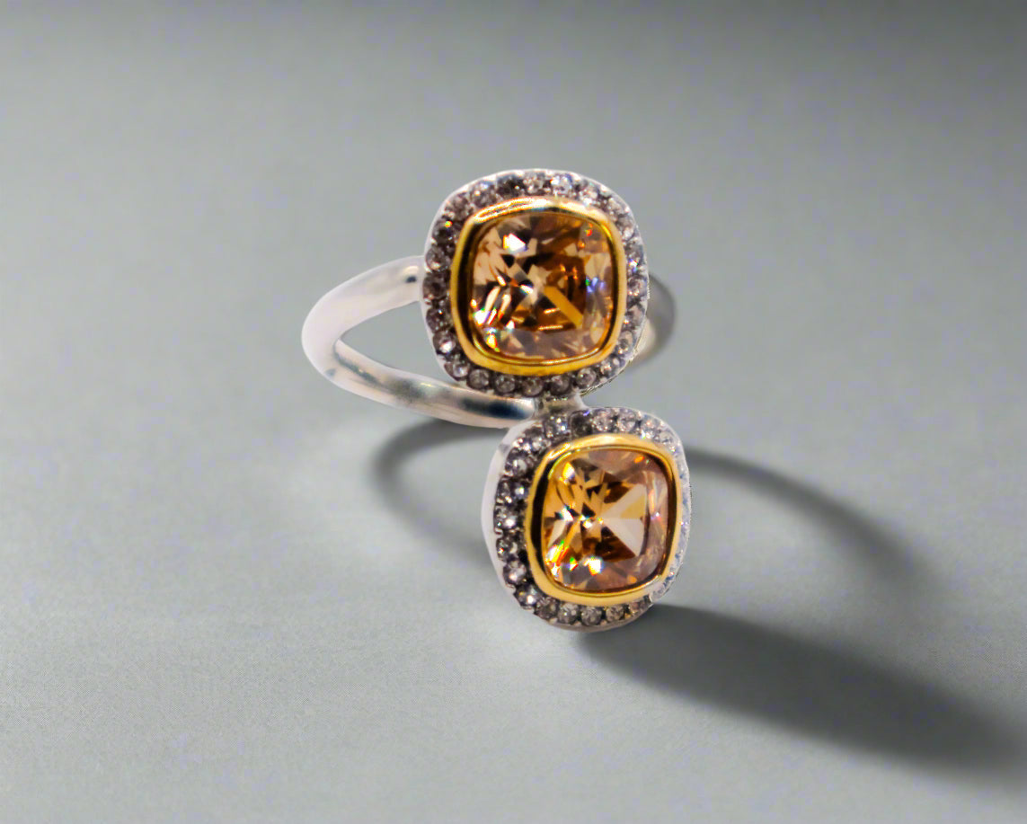 Radiant Gemstone Duo Ring – Elegant Two Stone Gemstone