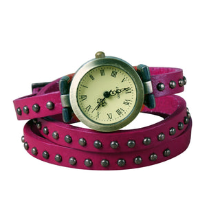 Fashionable Rivet Leather Belt Retro Watch Hand Chain-pink