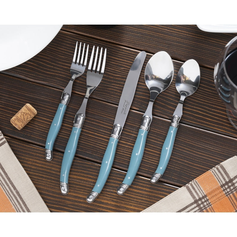 French Home Laguiole 20 Piece Stainless Steel Flatware Set Service for 4 Agean Teal