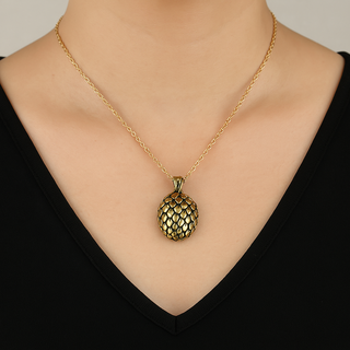 Gold Dragon Egg Pendant Necklace – Antique Fantasy-Inspired Jewelry with Textured Scale Design, 18" Chain