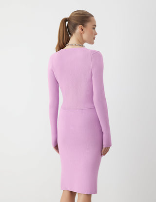 Ribbed Side Slit Skirt Lilac
