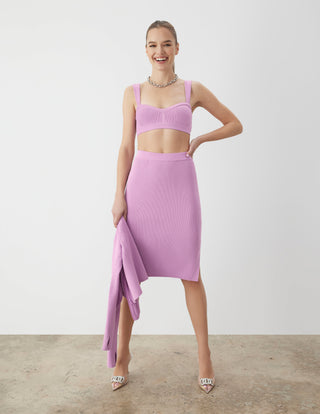 Ribbed Side Slit Skirt Lilac