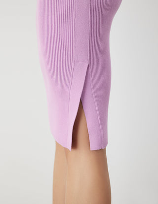 Ribbed Side Slit Skirt Lilac