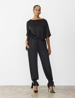 Black Satin Ribbon Pant