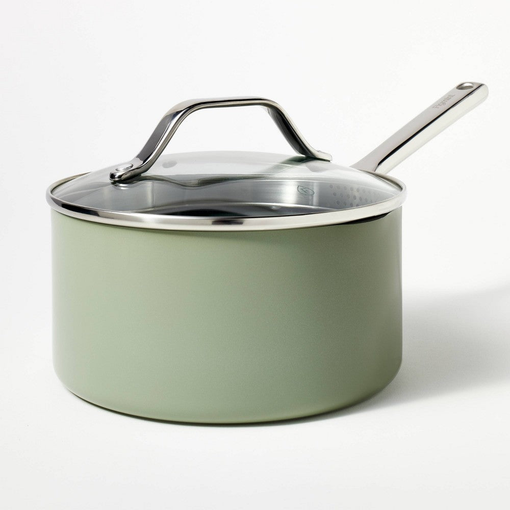 3qt Nonstick Ceramic Coated Aluminum Sauce Pan Sage Green  Figmint™