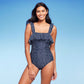 Women's Navy Blue Ruffle Full Coverage One Piece Swimsuit