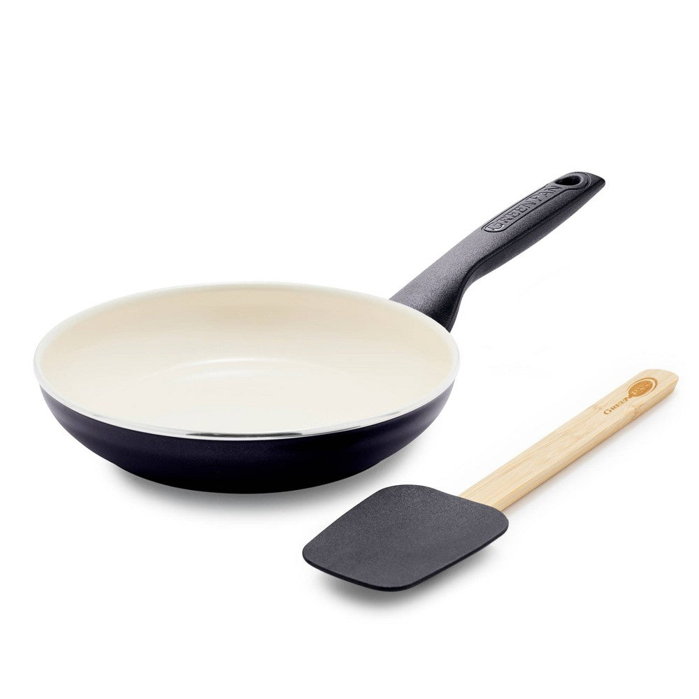 GreenPan Rio 2pc 8 Ceramic Nonstick Open Frypan with Spatula Black Frying Pan Set Cookware Nonstick DishwasherSafe