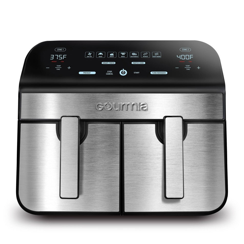 Gourmia 10Qt Dual Basket Digital Air Fryer with Smart Finish and Match Cook Black Stainless Steel