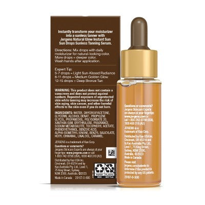 Jergens Natural Glow Instant Sun Drops Tanners 1 fl oz - New