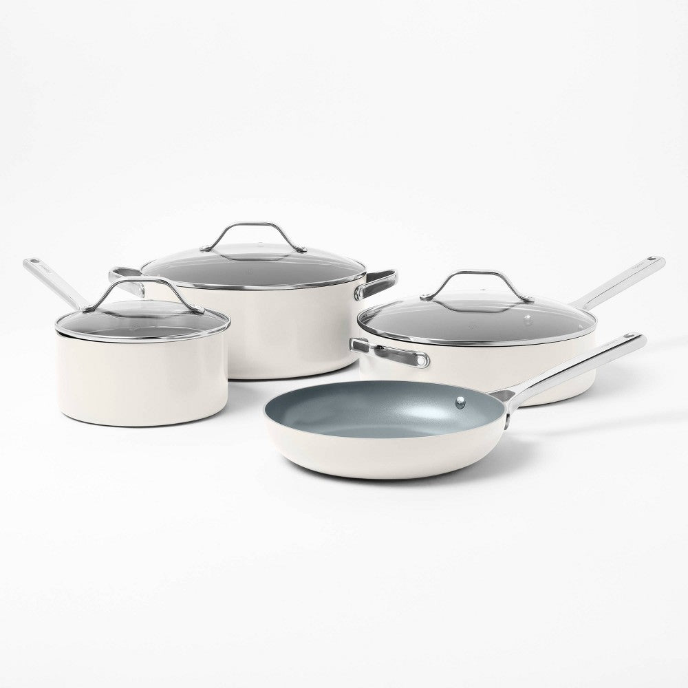 7pc Nonstick Ceramic Coated Aluminum Cookware Set Cream  Figmint™