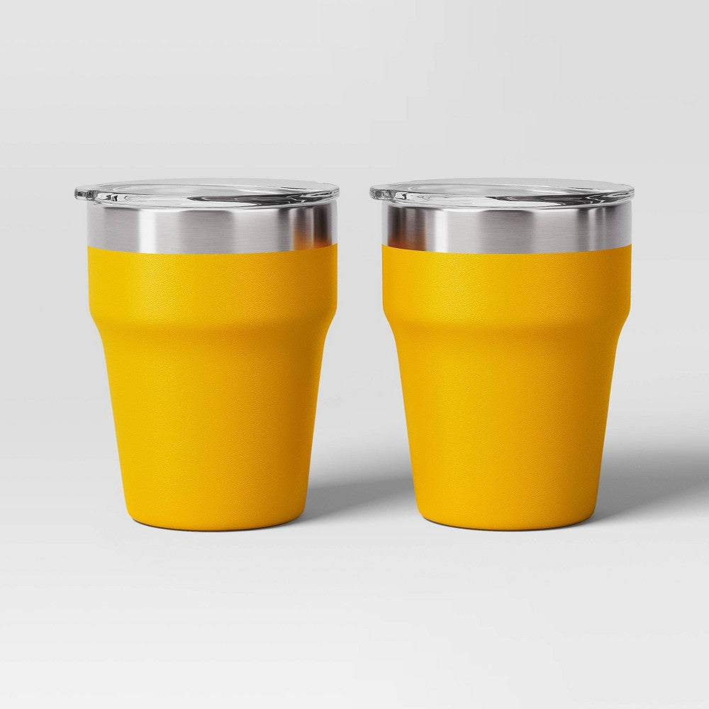 12oz 2pk Stacking Short Tumbler with Lid Yellow  Room Essentials™
