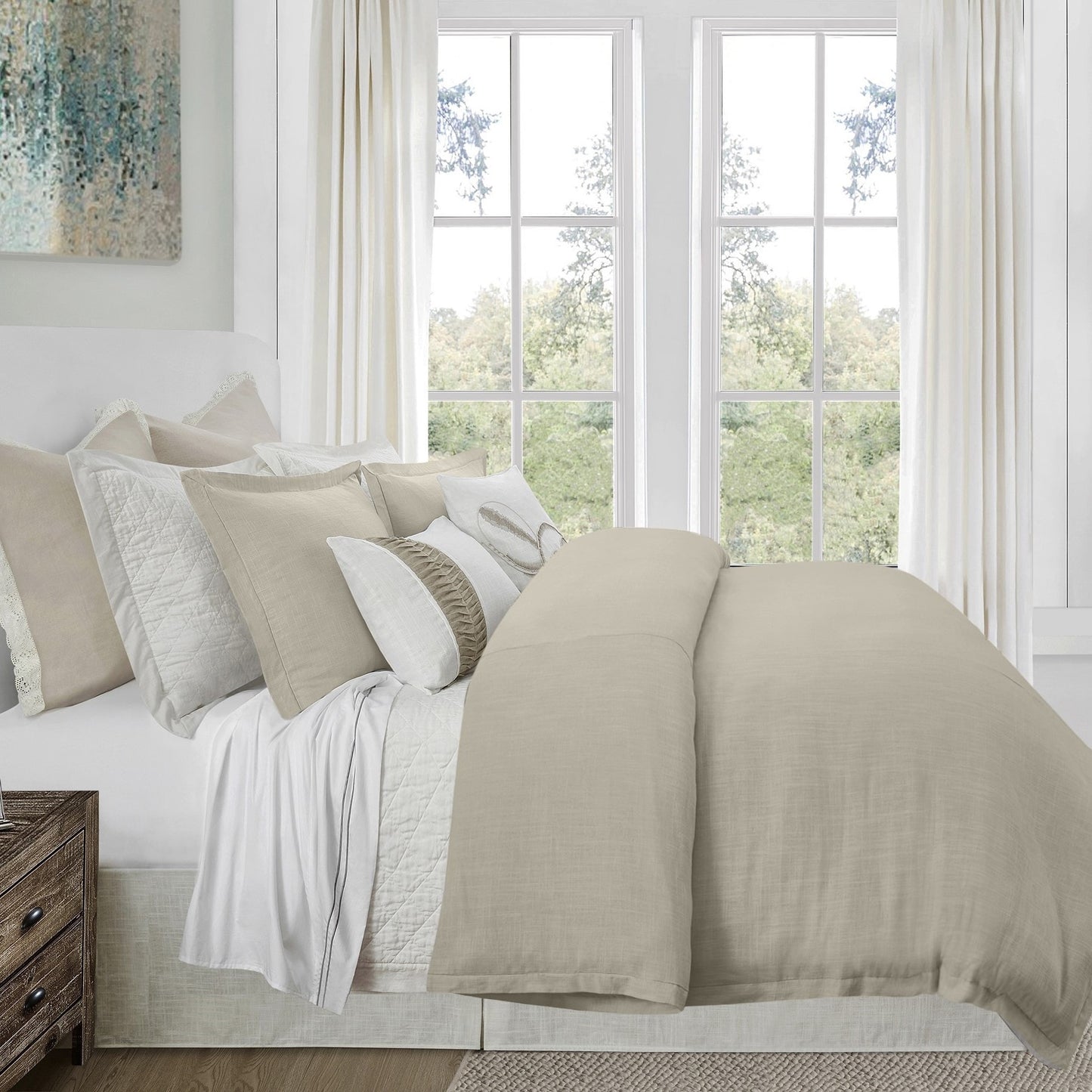 HiEnd Accents Hera Washed Linen Flange Duvet Cover Set; 3PC