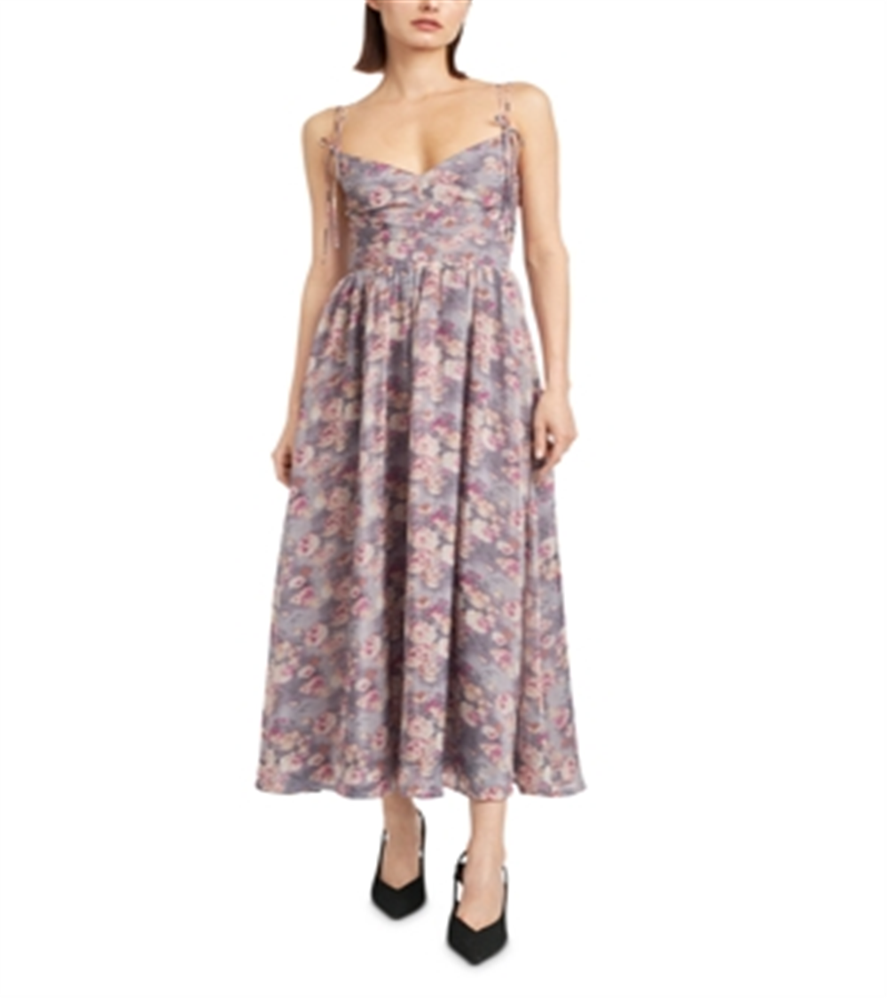 En Siason Organza Cami Midi Dress Charcoal Blue Size S