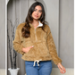 Frankie & Pop Women's sherpa spring cozy camel Jacket front pocket bomber Jacket Brown Size Large